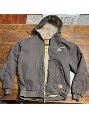 Berne Mens XL Full Zip Canvas Coat Hoodie Sherpa Lined Work Jacket Brown Logo